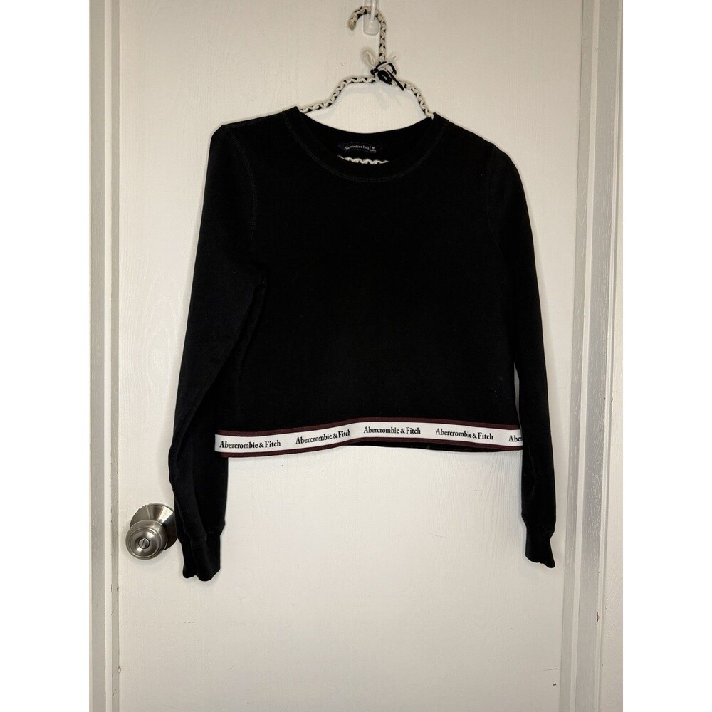 Abercrombie & Fitch Women’s Black Cropped Crewneck Pullover Fleece Logo M